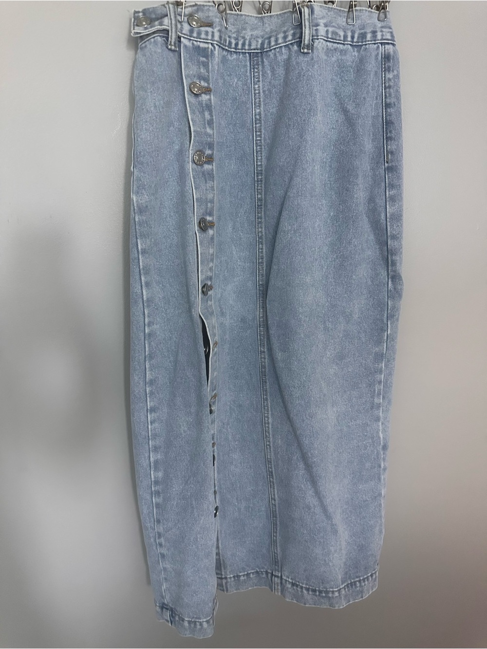 SHEIN Light Blue Denim Button-Front Midi Skirt
